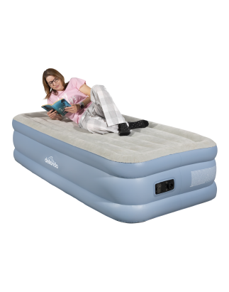 Dellonda, Single, Inflatable High Raised Flocked Air Bed, with Built-In Electric Pump, Carry Bag, Self Inflation/Deflation and C