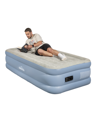 Dellonda, Single, Inflatable High Raised Flocked Air Bed, with Built-In Electric Pump, Carry Bag, Self Inflation/Deflation and C