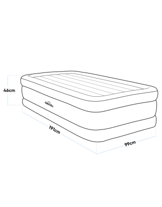 Dellonda, Single, Inflatable High Raised Flocked Air Bed, with Built-In Electric Pump, Carry Bag, Self Inflation/Deflation and C