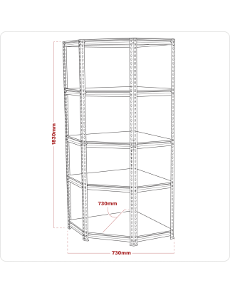 Unité de rayonnage d'angle 5 niveaux, capacité de 150 kg par niveau