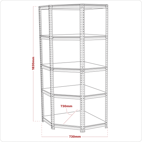 Unité de rayonnage d'angle 5 niveaux, capacité de 150 kg par niveau