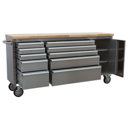 Mobile Stainless Steel Tool Cabinet 10 Drawer & Cupboard