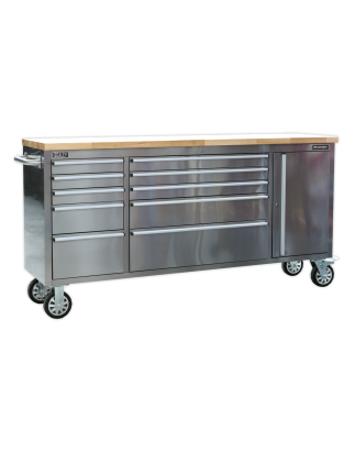 Mobile Stainless Steel Tool Cabinet 10 Drawer & Cupboard