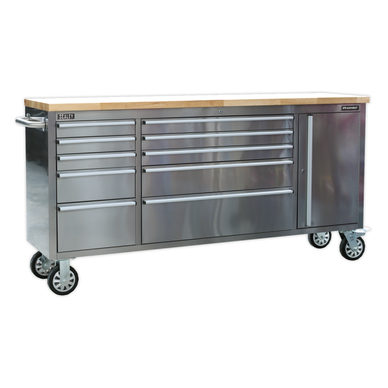 Mobile Stainless Steel Tool Cabinet 10 Drawer & Cupboard