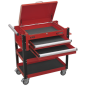 Heavy-Duty Mobile Tool & Parts Trolley 2 Drawers & Lockable Top - Red