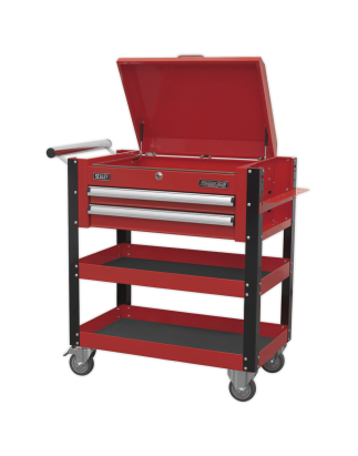 Heavy-Duty Mobile Tool & Parts Trolley 2 Drawers & Lockable Top - Red