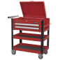 Heavy-Duty Mobile Tool & Parts Trolley 2 Drawers & Lockable Top - Red