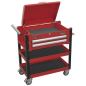 Heavy-Duty Mobile Tool & Parts Trolley 2 Drawers & Lockable Top - Red