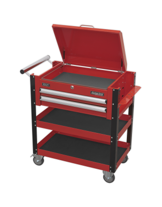 Heavy-Duty Mobile Tool & Parts Trolley 2 Drawers & Lockable Top - Red