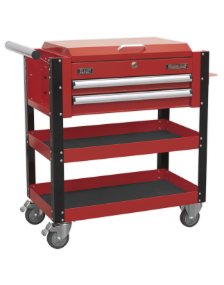 Heavy-Duty Mobile Tool & Parts Trolley 2 Drawers & Lockable Top - Red