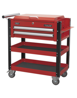 Heavy-Duty Mobile Tool & Parts Trolley 2 Drawers & Lockable Top - Red