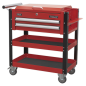 Heavy-Duty Mobile Tool & Parts Trolley 2 Drawers & Lockable Top - Red