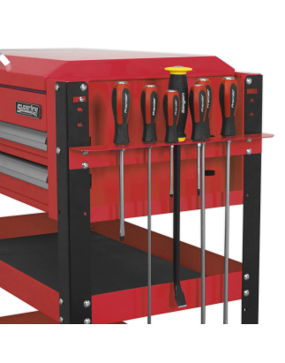 Heavy-Duty Mobile Tool & Parts Trolley 2 Drawers & Lockable Top - Red