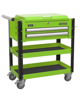 Heavy-Duty Mobile Tool & Parts Trolley 2 Drawers & Lockable Top - Green