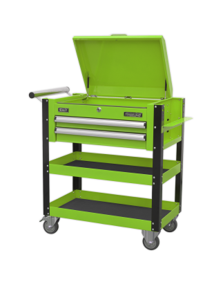 Heavy-Duty Mobile Tool & Parts Trolley 2 Drawers & Lockable Top - Green