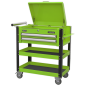 Heavy-Duty Mobile Tool & Parts Trolley 2 Drawers & Lockable Top - Green