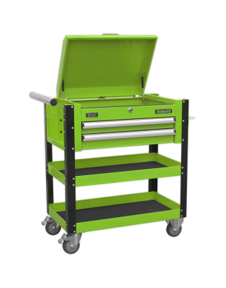 Heavy-Duty Mobile Tool & Parts Trolley 2 Drawers & Lockable Top - Green