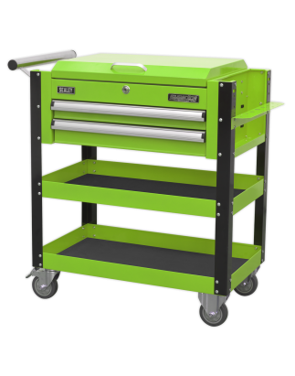 Heavy-Duty Mobile Tool & Parts Trolley 2 Drawers & Lockable Top - Green