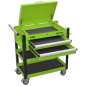 Heavy-Duty Mobile Tool & Parts Trolley 2 Drawers & Lockable Top - Green