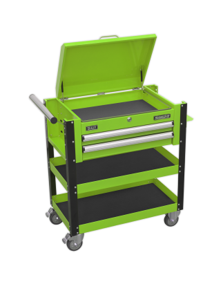 Heavy-Duty Mobile Tool & Parts Trolley 2 Drawers & Lockable Top - Green