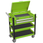 Heavy-Duty Mobile Tool & Parts Trolley 2 Drawers & Lockable Top - Green