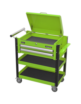 Heavy-Duty Mobile Tool & Parts Trolley 2 Drawers & Lockable Top - Green