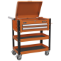 Heavy-Duty Mobile Tool & Parts Trolley 2 Drawers & Lockable Top - Orange