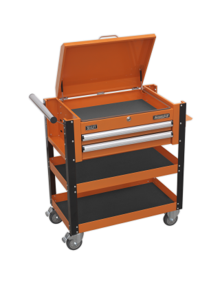 Chariot mobile robuste pour outils et pièces, 2 tiroirs et dessus verrouillable - Orange