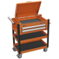 Heavy-Duty Mobile Tool & Parts Trolley 2 Drawers & Lockable Top - Orange