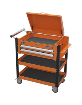 Heavy-Duty Mobile Tool & Parts Trolley 2 Drawers & Lockable Top - Orange