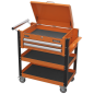 Heavy-Duty Mobile Tool & Parts Trolley 2 Drawers & Lockable Top - Orange