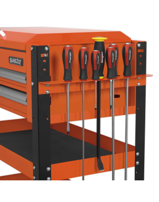 Heavy-Duty Mobile Tool & Parts Trolley 2 Drawers & Lockable Top - Orange