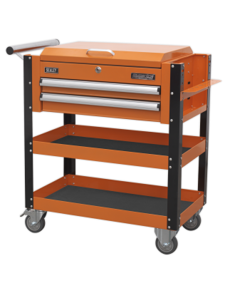 Heavy-Duty Mobile Tool & Parts Trolley 2 Drawers & Lockable Top - Orange