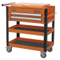 Heavy-Duty Mobile Tool & Parts Trolley 2 Drawers & Lockable Top - Orange