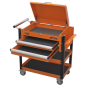 Heavy-Duty Mobile Tool & Parts Trolley 2 Drawers & Lockable Top - Orange