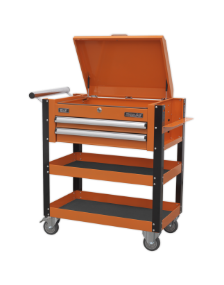 Heavy-Duty Mobile Tool & Parts Trolley 2 Drawers & Lockable Top - Orange