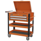 Heavy-Duty Mobile Tool & Parts Trolley 2 Drawers & Lockable Top - Orange