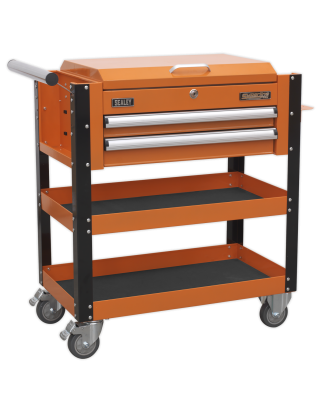 Heavy-Duty Mobile Tool & Parts Trolley 2 Drawers & Lockable Top - Orange