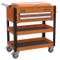 Heavy-Duty Mobile Tool & Parts Trolley 2 Drawers & Lockable Top - Orange