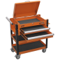 Heavy-Duty Mobile Tool & Parts Trolley 2 Drawers & Lockable Top - Orange