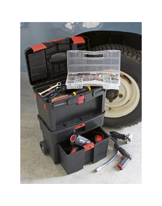 Mobile Toolbox with Tote Tray & Removable Assortment Box