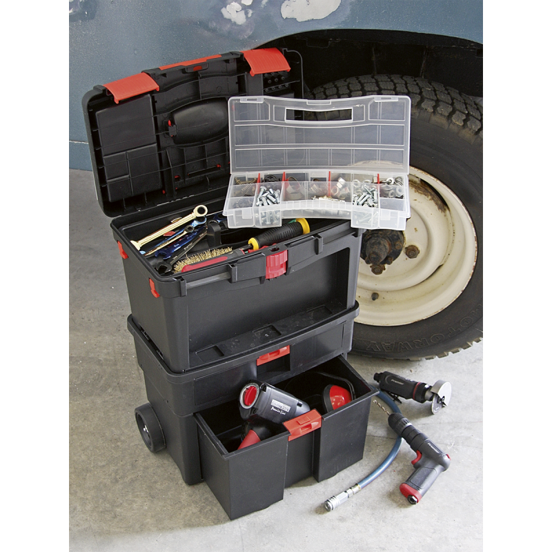 Mobile Toolbox with Tote Tray & Removable Assortment Box