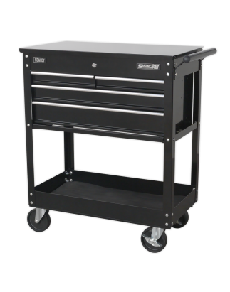 Heavy-Duty Mobile Tool & Parts Trolley with 4 Drawers & Lockable Top - Black