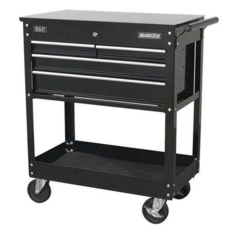 Heavy-Duty Mobile Tool & Parts Trolley with 4 Drawers & Lockable Top - Black