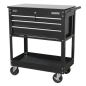 Heavy-Duty Mobile Tool & Parts Trolley with 4 Drawers & Lockable Top - Black