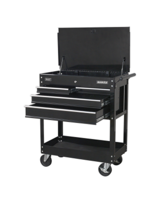 Heavy-Duty Mobile Tool & Parts Trolley with 4 Drawers & Lockable Top - Black