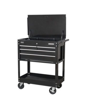 Heavy-Duty Mobile Tool & Parts Trolley with 4 Drawers & Lockable Top - Black