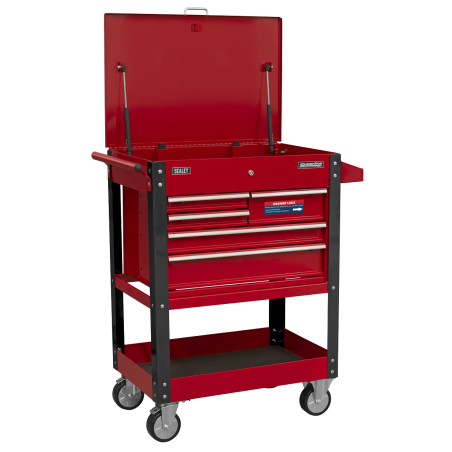 Heavy-Duty Mobile Tool & Parts Trolley with 5 Drawers & Lockable Top