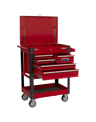 Heavy-Duty Mobile Tool & Parts Trolley with 5 Drawers & Lockable Top