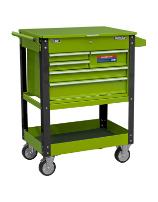 Heavy-Duty Mobile Tool & Parts Trolley with 5 Drawers and Lockable Top- Hi-Vis Green